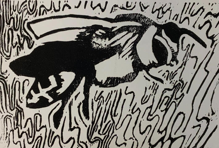 Blue Carpenter Bee Linocut Print