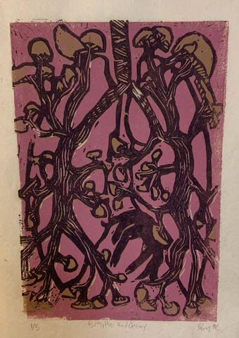 Breathe And Decay Reductive Linocut Print